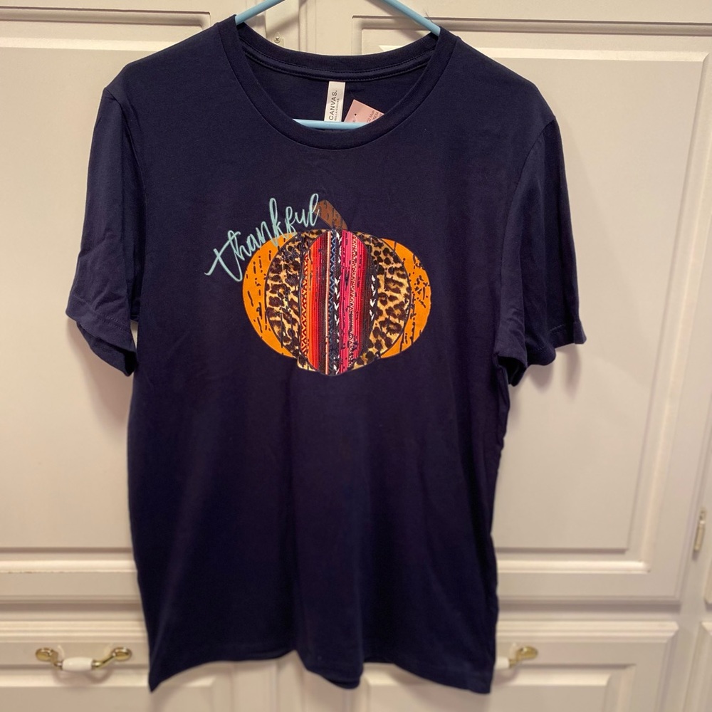 Bella Canvas Fall Autumn Vibrant Colorful Pumpkin Navy Tee NWT Women’s Size L